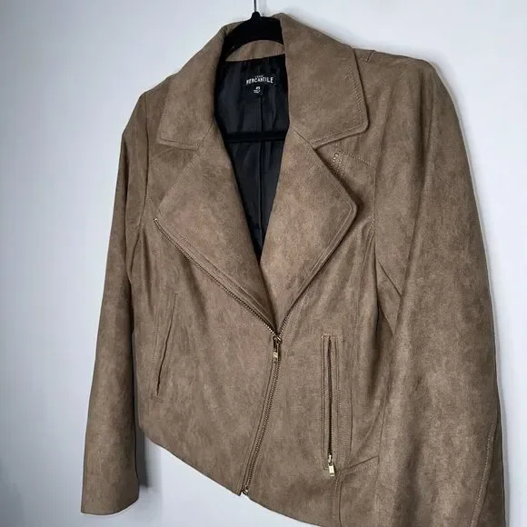 J. Crew Mercantile Women’s Faux Suede Zip Up Moto Jacket Cropped Size XS - Picture 2 of 5